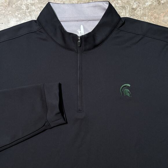 Johnnie O Sweatshirt Mens 2XL Black Quarter Zip Long Sleeve Michigan State Golf - Picture 1 of 8